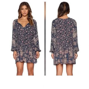 Free People Navy and Pink Floral Mini Dress